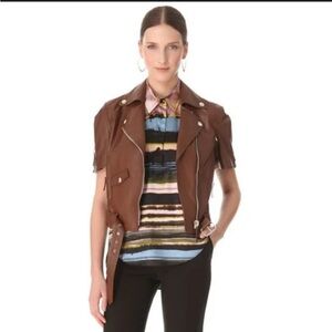 Vera Pelle Brown Leather short sleeve Jacket for Wome
